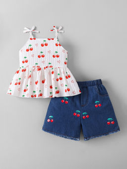 Hopscotch - Cherry Denim Shorts With Top