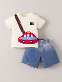 Hopscotch - Vehicle Denim Shorts With T-Shirt