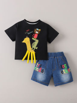 Hopscotch - 3D Giraffe Denim Shorts With T-Shirt