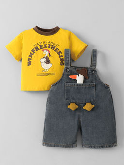 Hopscotch - Duck Applique Denim Dungaree With T-Shirt