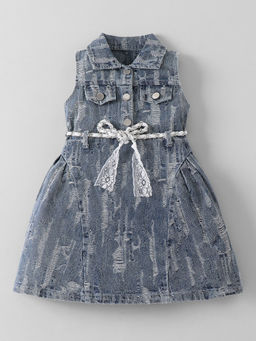 Hopscotch - Shirt Collared Denim Dress with Belt
