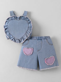 Hopscotch - Heart Applique Denim Shorts With Top