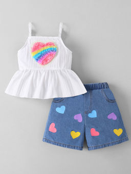 Hopscotch - Heart Applique Denim Shorts With Top
