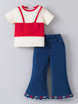 Hopscotch - Colour blocked Wide Leg Denim Jeans With Top