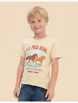U.S. POLO ASSN. - Kids Boys Graphic Brand Printed Beige T-Shirt