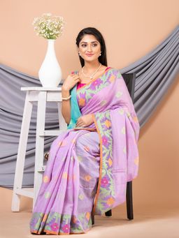 LAA CALCUTTA - Sea Green & Mauve Tissue Saree with Unstitched Blouse