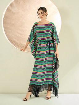First Resort by Ramola Bachchan - Green Aztec Poncho Dress (Set of 2)