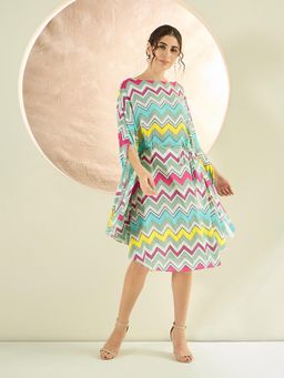 First Resort by Ramola Bachchan - Blue and Pink Chevron Midi Dress (Set of 2)