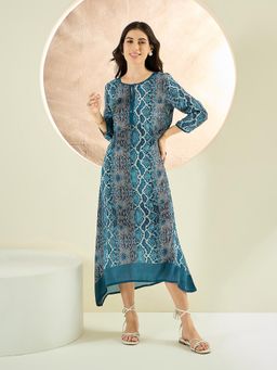 First Resort by Ramola Bachchan - Teal Python Print Slimline Kaftan Dress