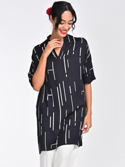 Saltpetre - Women Modal Cedar Print Mandarin Collar Kimono Dress