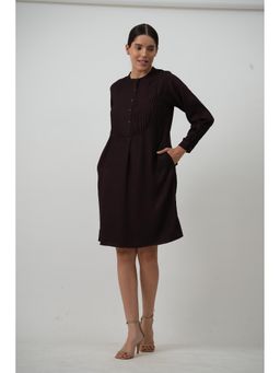 Saltpetre - Women Solid Tencel Coffee Brown Knee Length Dress