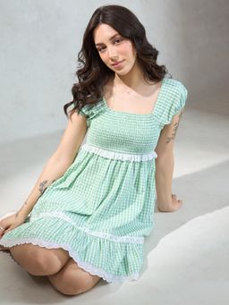 Virgio - Gingham Smocked Mini Dress