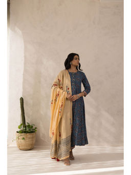 MAAND - Women Grey Floral Anarkali Kurta with Pant and Dupatta