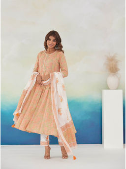 MAAND - Women Multi-Color Floral Anarkali Kurta with Pant and Dupatta
