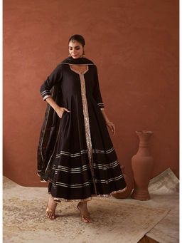MAAND - Women Black Embroidered Anarkali Kurta with Pant and Dupatta