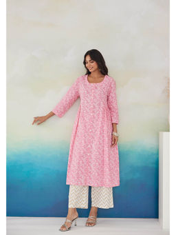 MAAND - Women Pink Embroidered Kurta with Palazzo