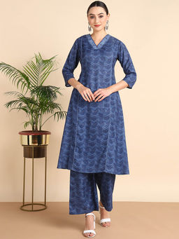 MAAND - Women Navy Blue Printed Co-Ord Set