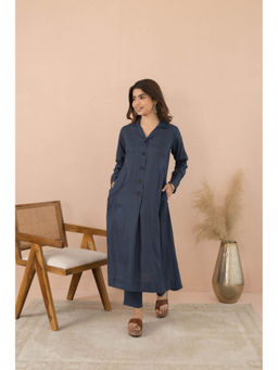 MAAND - Women Navy Blue Solid Co-Ord Set