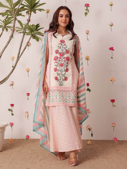 Chowkhat - Women Pink Floral Kurta with Sharara and Dupatta