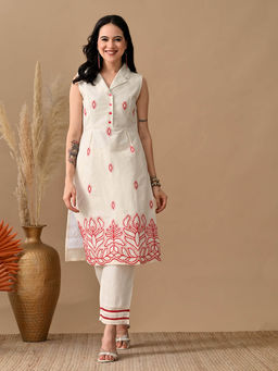 MYSHKA - Women Red Embroidered Co-Ord Set