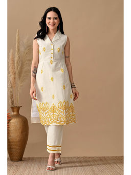 MYSHKA - Women Yellow Embroidered Co-Ord Set