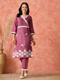 MYSHKA - Women Mauve Embroidered Co-Ord Set