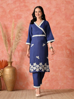 MYSHKA - Women Blue Embroidered Co-Ord Set