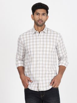 JadeBlue - Mens White Checked Cotton Slim Fit Shirt