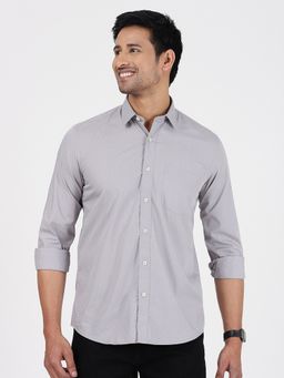 JadeBlue - Mens Light Grey Cotton Slim Fit Printed Shirt