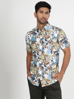 JadeBlue - Mens Multi-Color Cotton Slim Fit Printed Casual Shirt