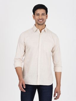 JadeBlue - Mens Beige Slim Fit Checked Cotton Casual Shirt