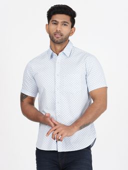 Greenfibre - Mens Light Blue Cotton Slim Fit Printed Shirt