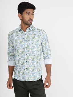 Greenfibre - Mens Light Blue Slim Fit Printed Casual Shirt