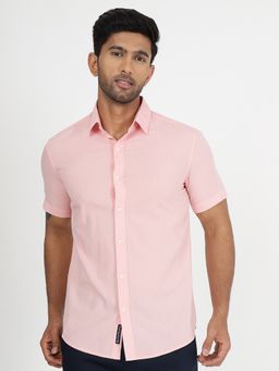 JadeBlue - Mens Pink Slim Fit Cotton Solid Casual Shirt