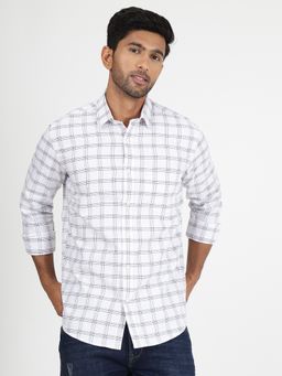 Greenfibre - Mens White Cotton Checked Regular Fit Shirt