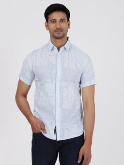 JadeBlue - Mens Light Blue Slim Fit Printed Casual Shirt