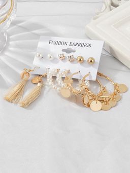 Jewels Galaxy - Gold Plated White Studs, Hoops and Drop Earrings Set of 6