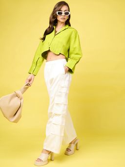 Uptownie - Cropped Cotton Shirt With Pocket - Neon Green