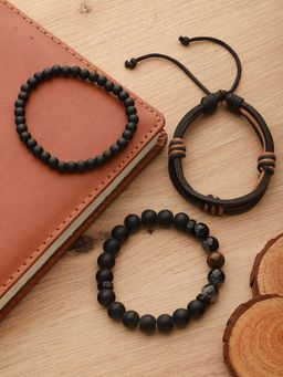 Gahan - Men Black Bracelets (Pack of 3)