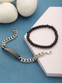 Gahan - Pack of 2 Men Black Silver Plated & Beaded Bracelet
