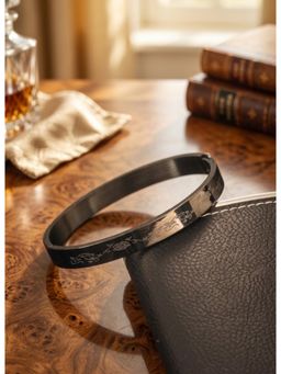 Gahan - Mens Black Stainless Steel Rose Print Kada Bracelet