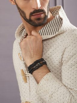 Gahan - Men Pack of 3 Black Elasticated & Handcrafted Wraparound Bracelets