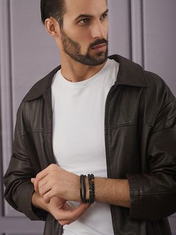 Gahan - Men Pack of 3 Black Elasticated & Beaded Bracelets
