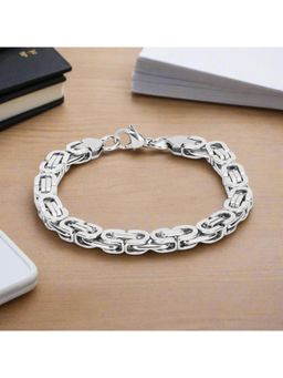 Gahan - Silver Plated Stainless Steel Block Link Bracelet forMen