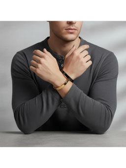 Gahan - Men Gold-Toned Cuff Bracelet and Black-Toned Pack of 2