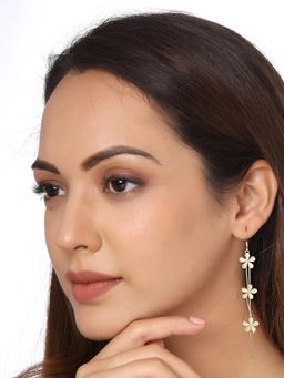 Yellow Chimes - Gold Tone Floral Linear Chain Dangle Earrings