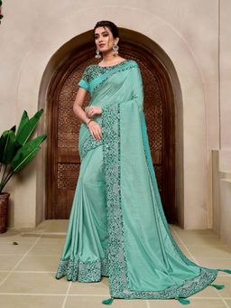 Odette - Aqua Blue Dual Tone Silk Designer Saree with Unstitched Blouse