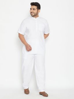 Vastramay - Men White Cotton Blend Short Kurta and Salwar