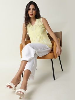 RAREISM - Leisure Lace Detail Collar Sheer Top