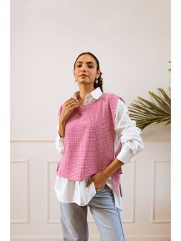 UNIMODA - Preepy Blush Layered Pink Shirt with Top